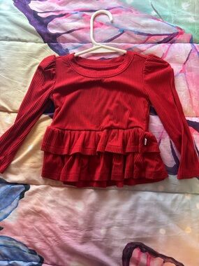 Little Sleepies Red Ribbed Long-Sleeve Ruffle Peplum Top